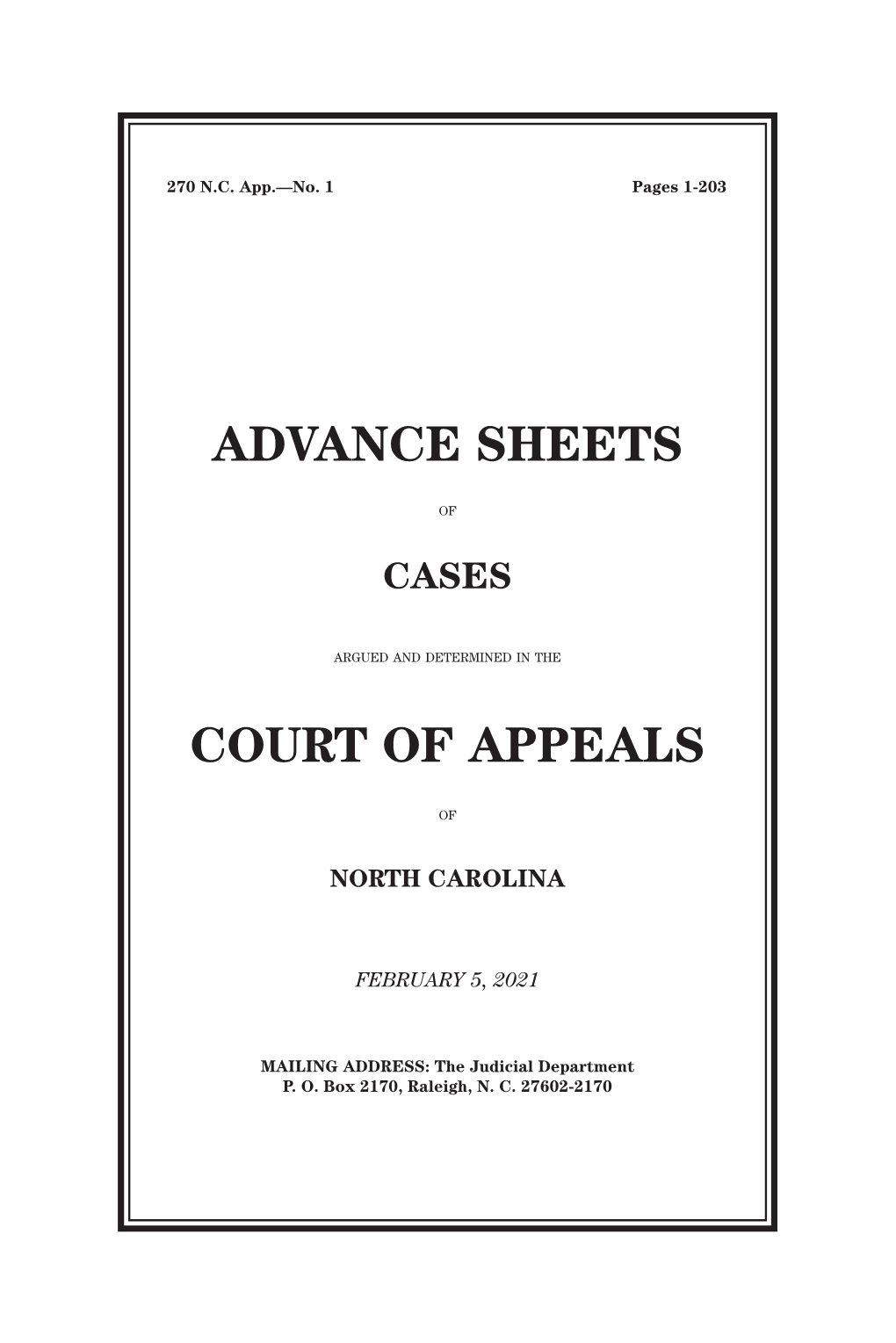 Advance Sheets Court of Appeals