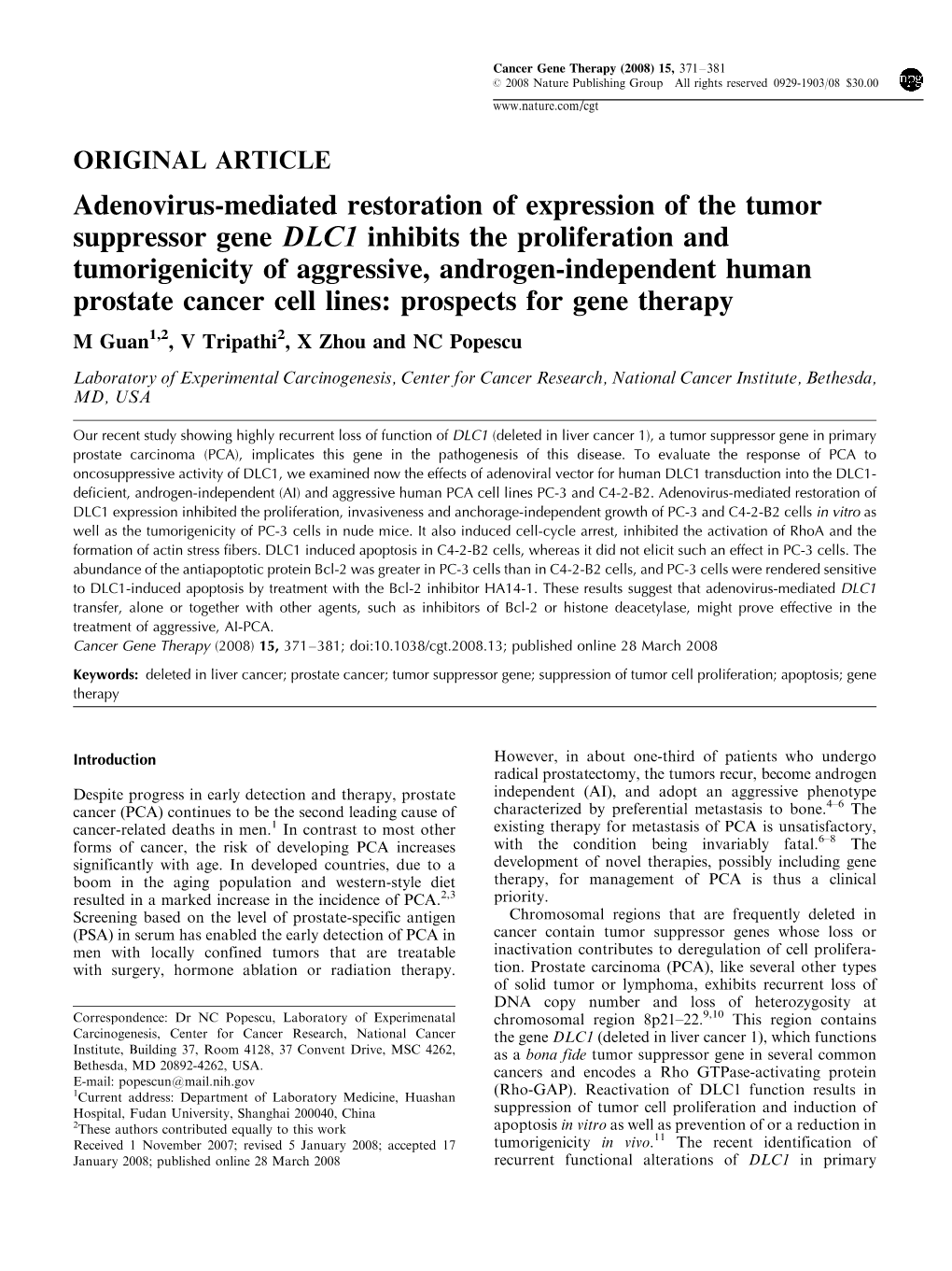 Adenovirus-Mediated Restoration of Expression of the Tumor Suppressor