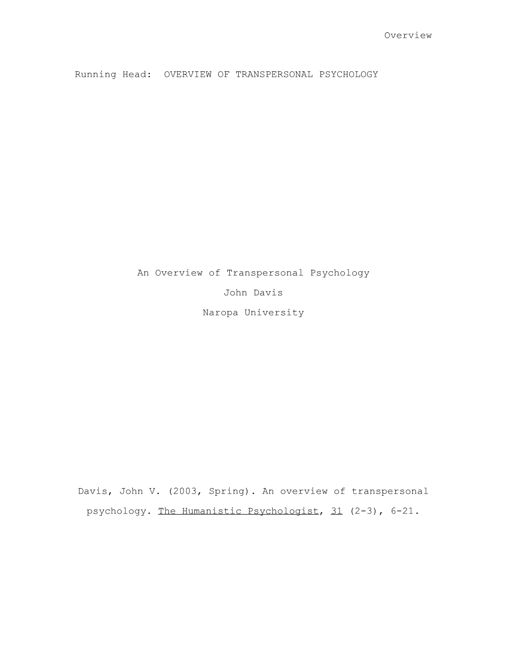 An Overview of Transpersonal Psychology(Pdf)