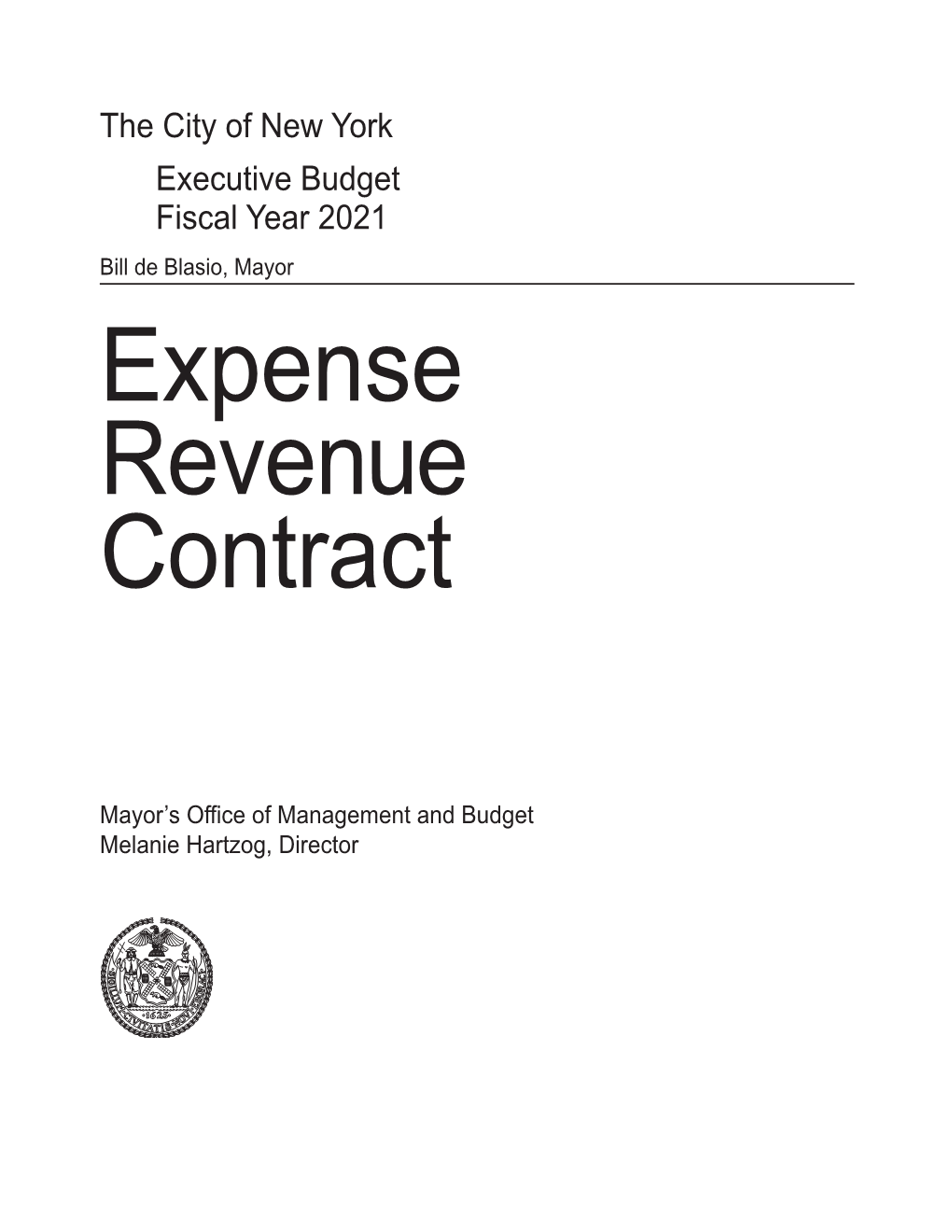 FY 2021 Executive Budget Expense, Revenue, Contract Budget