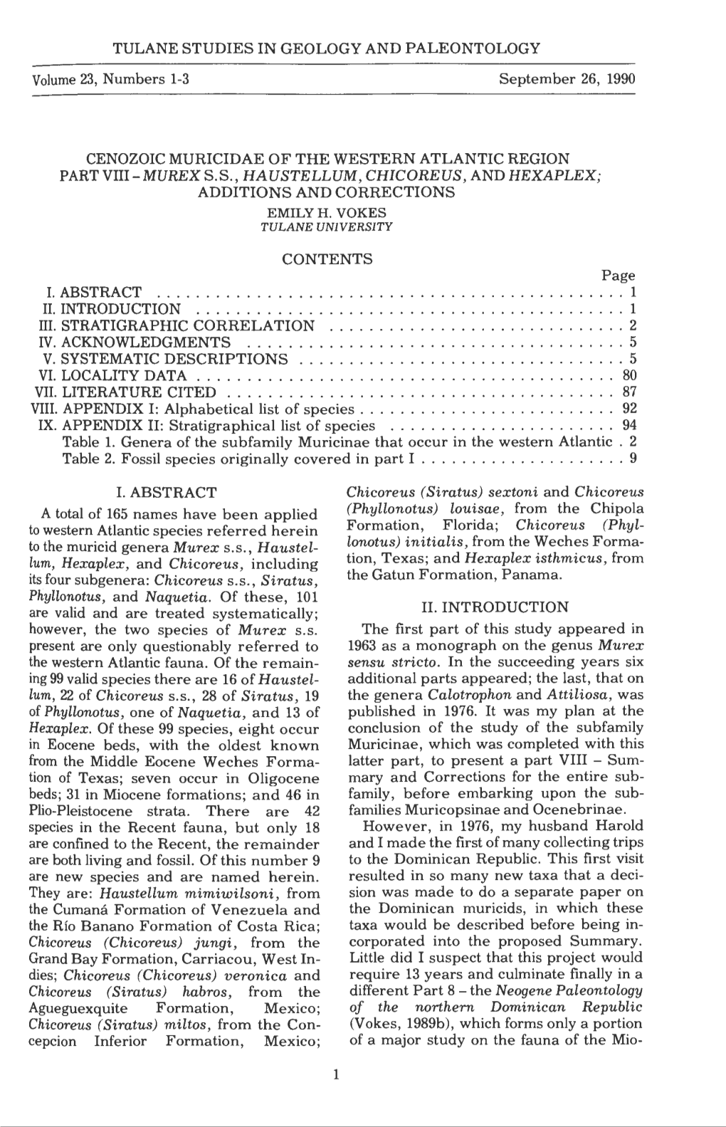 TULANE STUDIES in GEOLOGY and PALEONTOLOGY Volume 23