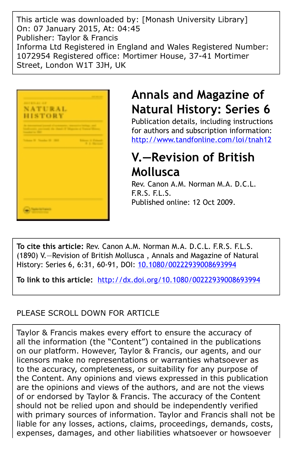 Annals and Magazine of Natural History: Series 6 V