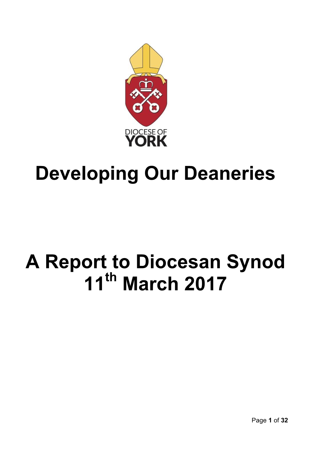 Developing Our Deaneries a Report to Diocesan Synod 11 March 2017