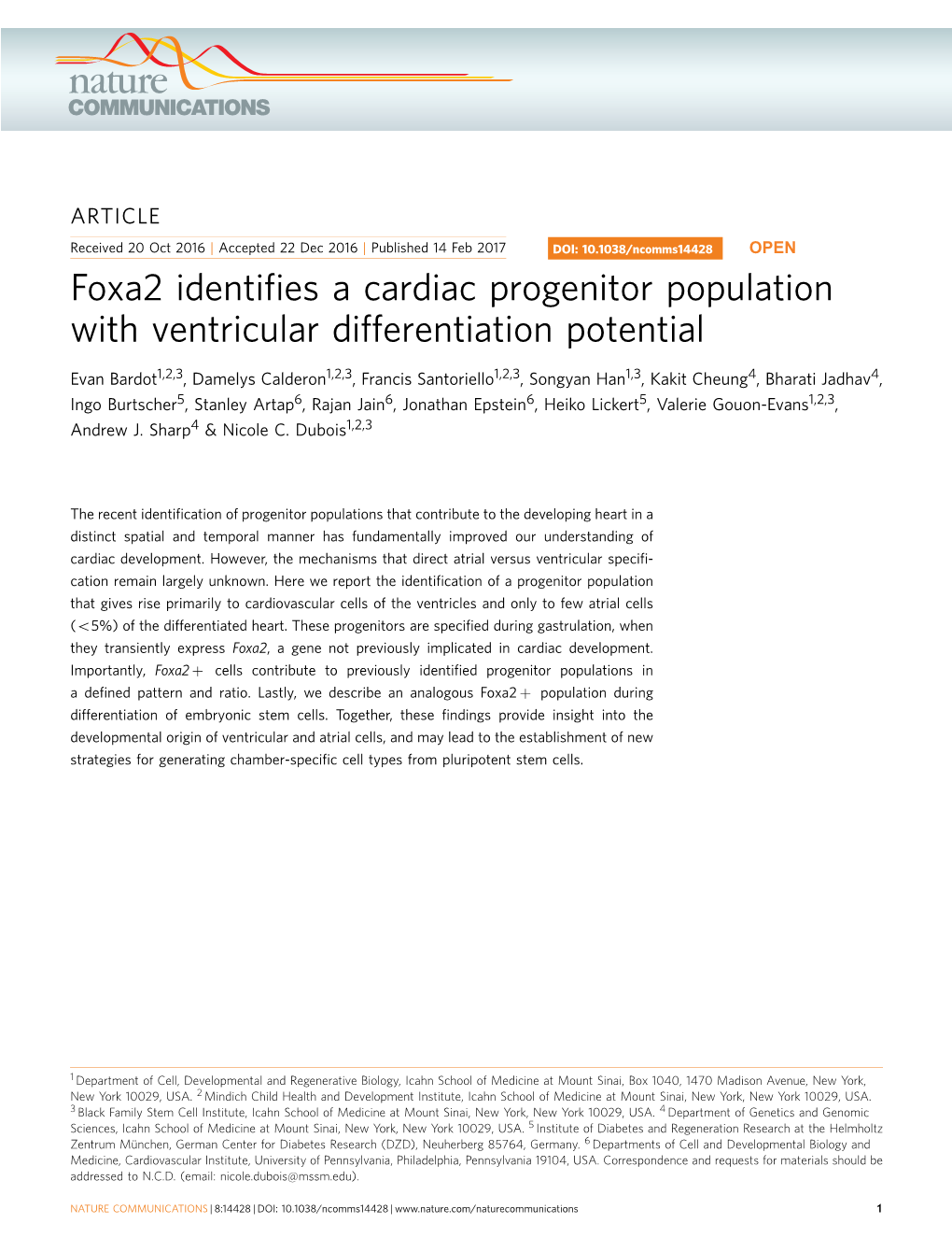 Foxa2 Identifies a Cardiac Progenitor Population with Ventricular