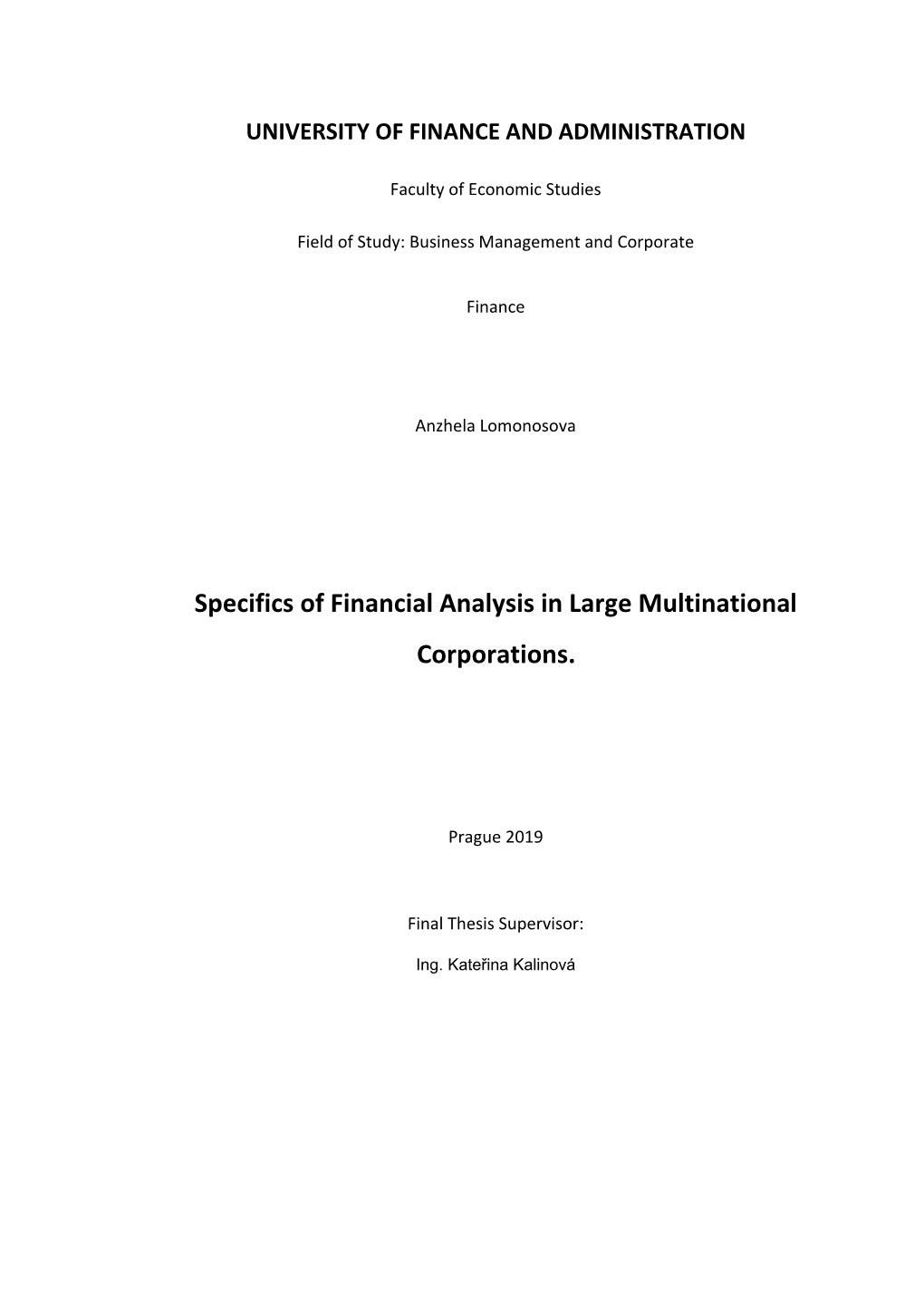 Specifics of Financial Analysis in Large Multinational Corporations