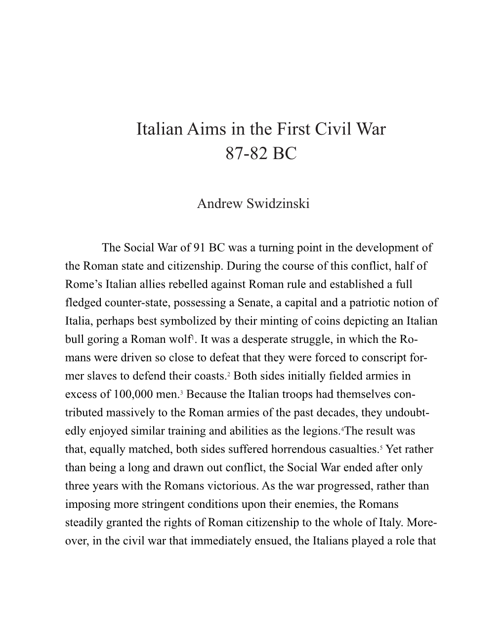 Andrew Swidzinski, Italian Aims in the First Civil War, 87-82 BC