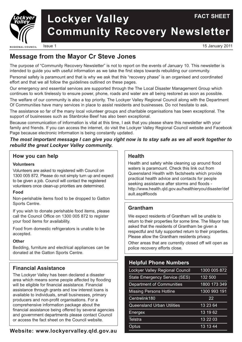 Lockyer Valley Community Recovery Newsletter Issue 9 11 March 2011