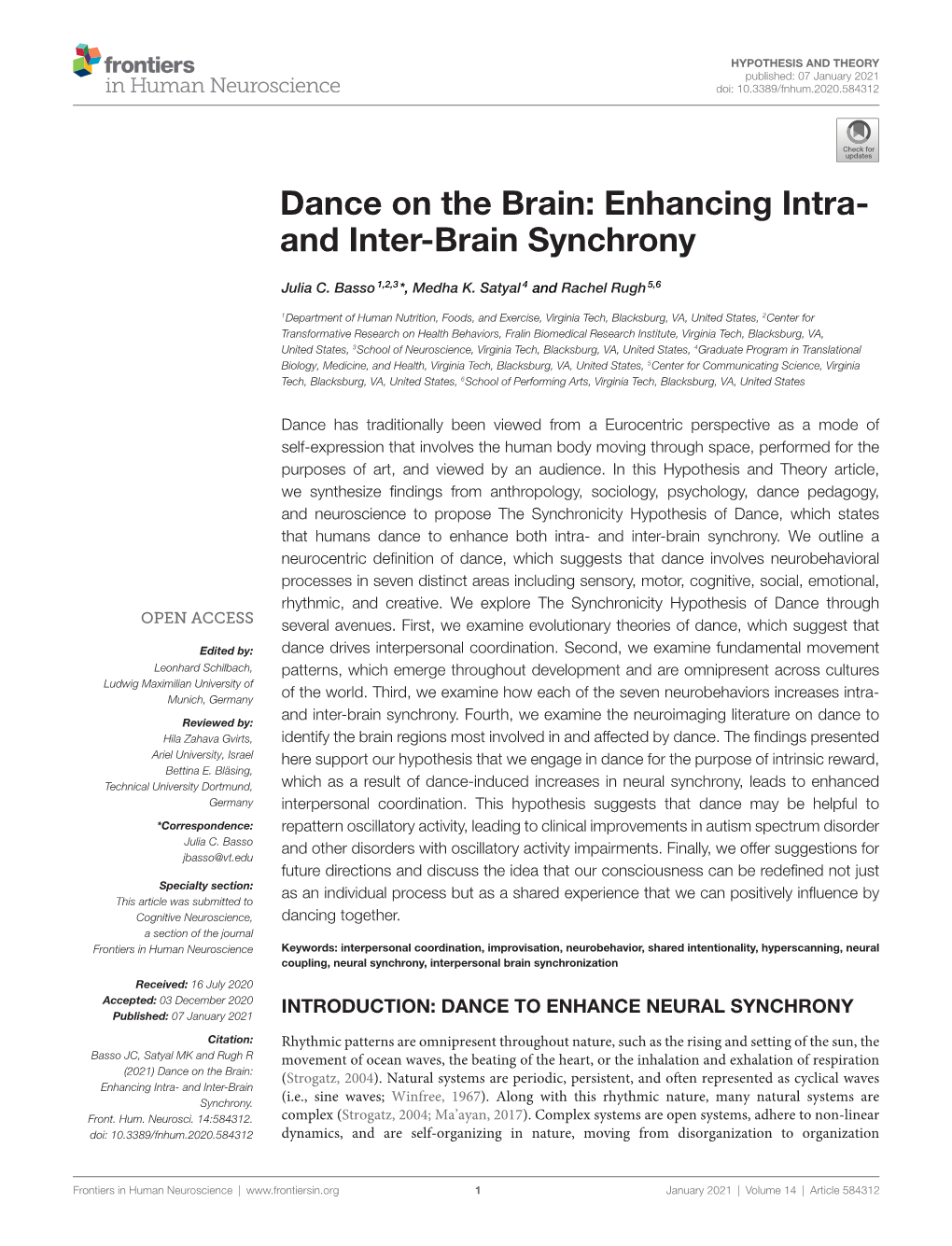 Dance on the Brain: Enhancing Intra- and Inter-Brain Synchrony