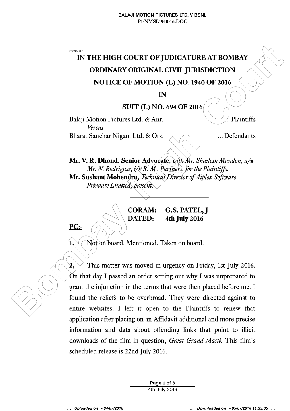 In the High Court of Judicature at Bombay Ordinary Original Civil Jurisdiction Notice of Motion (L) No