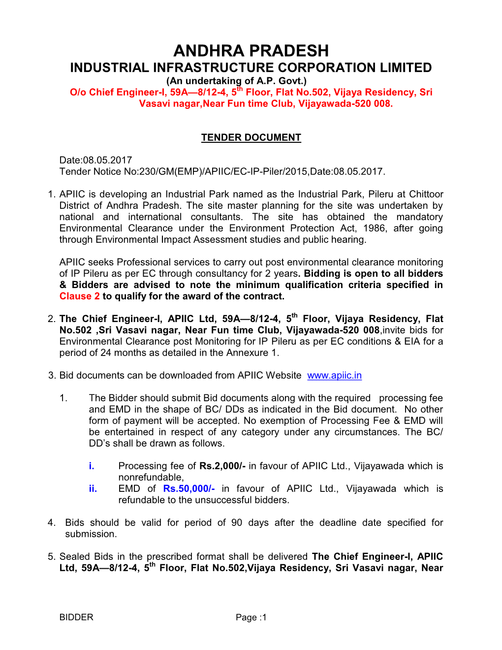 ANDHRA PRADESH INDUSTRIAL INFRASTRUCTURE CORPORATION LIMITED (An Undertaking of A.P
