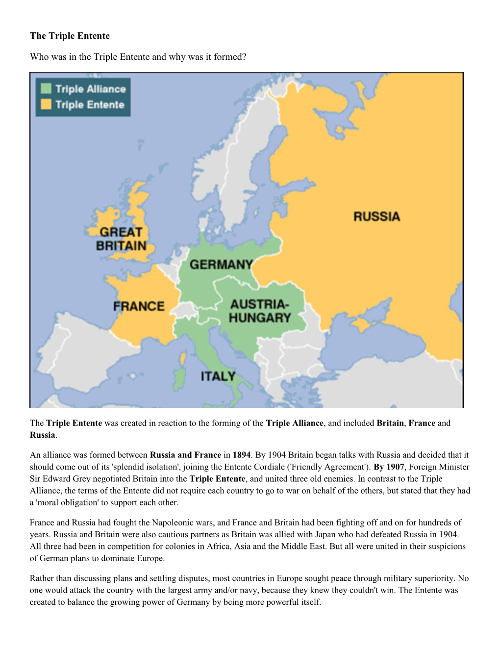 The Triple Entente Who Was in the Triple Entente and Why Was It