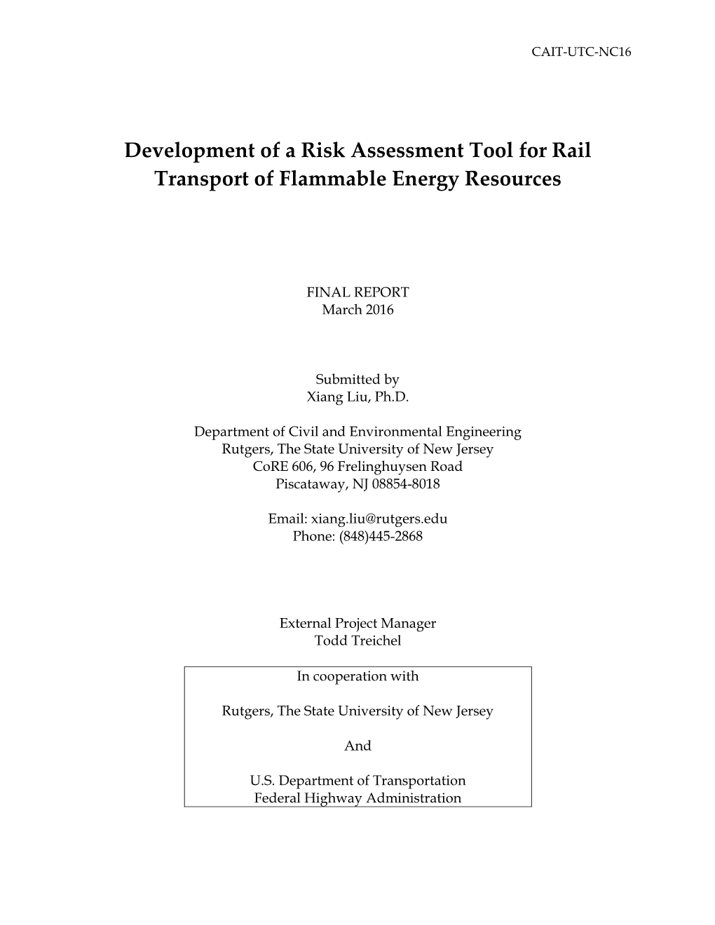 Development of a Risk Assessment Tool for Rail Transport of Flammable Energy Resources