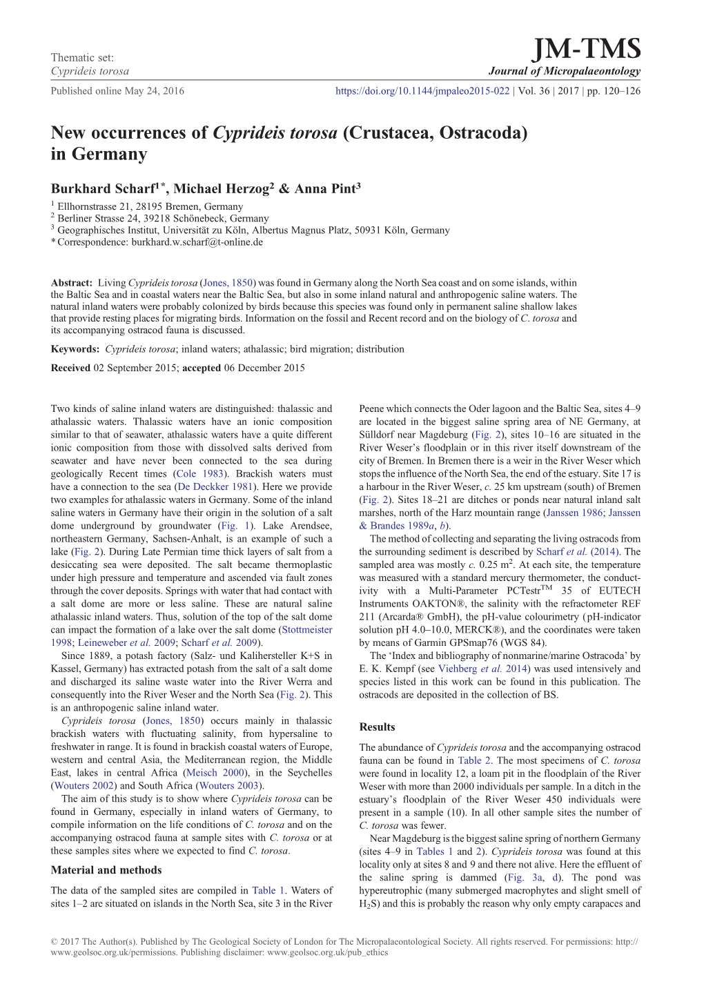 New Occurrences of Cyprideis Torosa (Crustacea, Ostracoda) in Germany