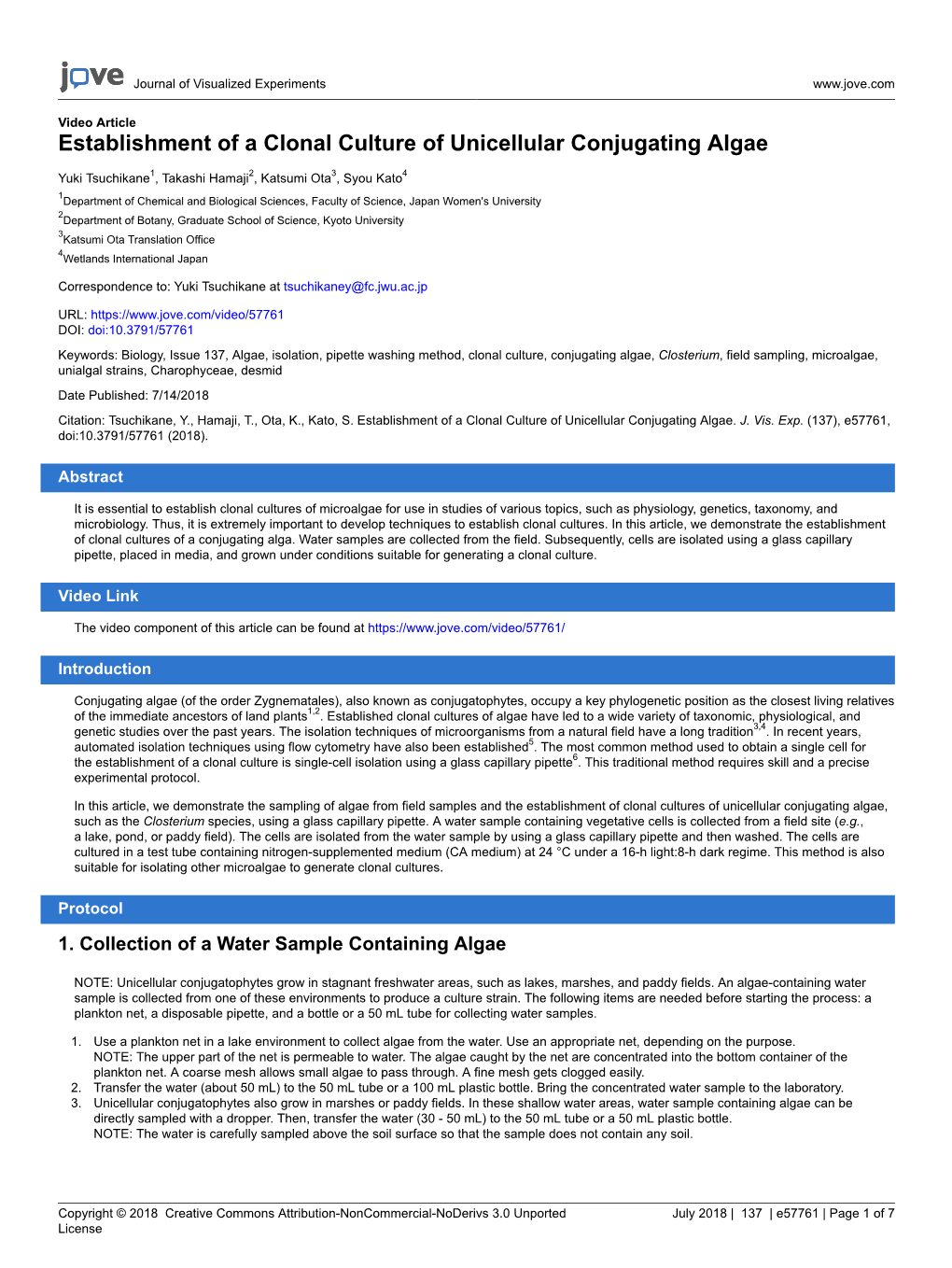 Establishment of a Clonal Culture of Unicellular Conjugating Algae