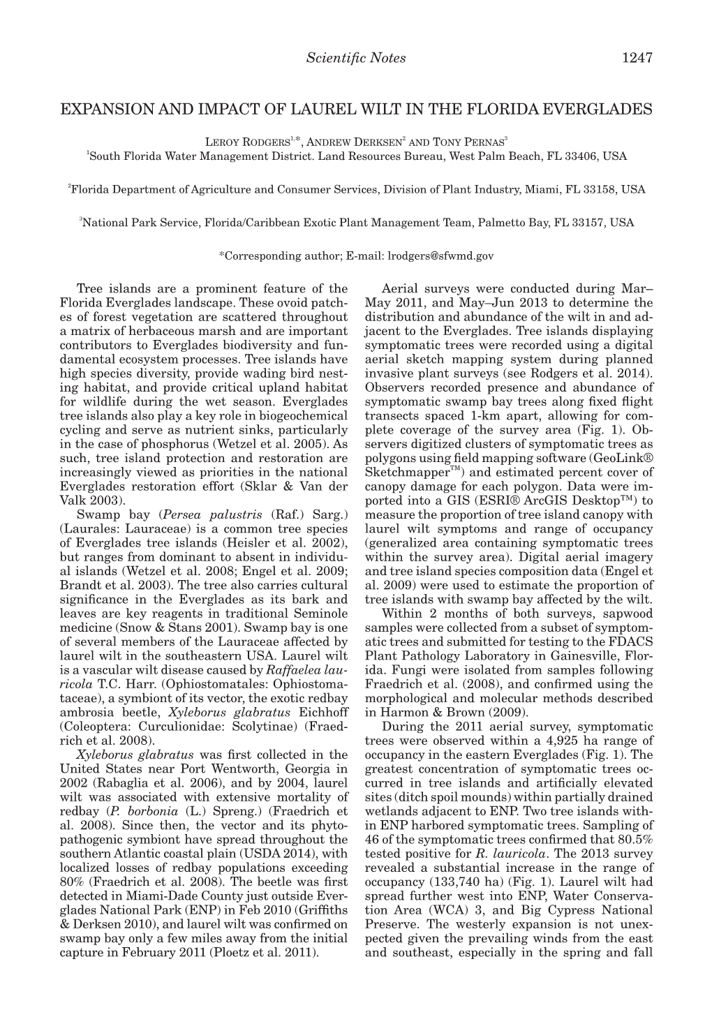 Expansion and Impact of Laurel Wilt in the Florida Everglades