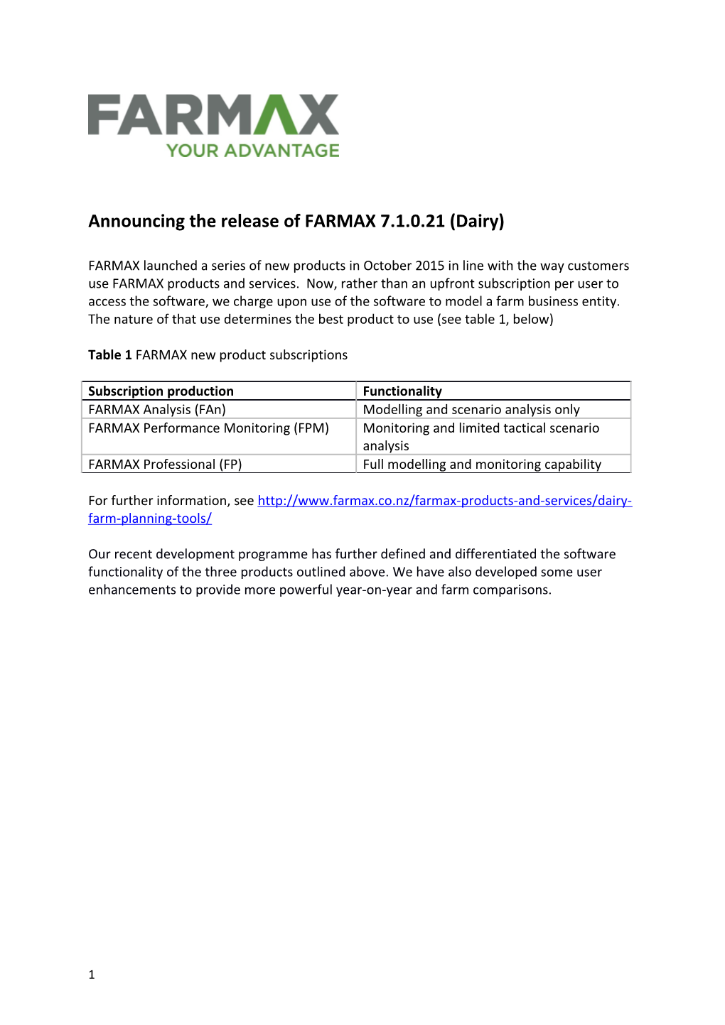 Announcing the Release of FARMAX 7.1.0.21 (Dairy)