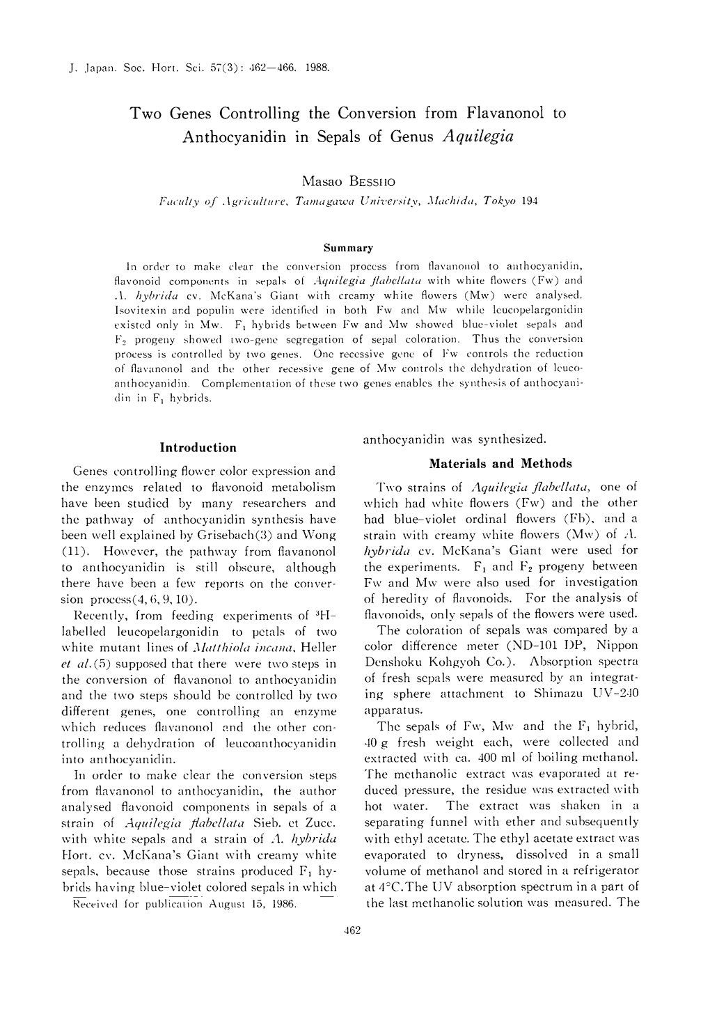 Genes Controlling Anthocyanidin in the Conversion from Flavanonol to Sepals of Genus Aquilegia