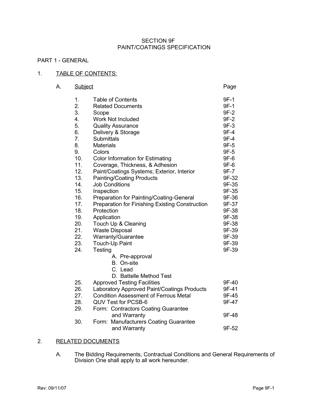 Paint/Coatings Specification