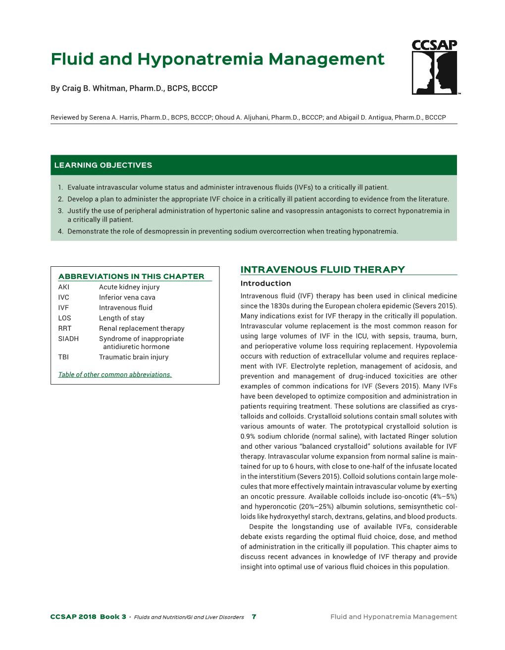 Fluid and Hyponatremia Management