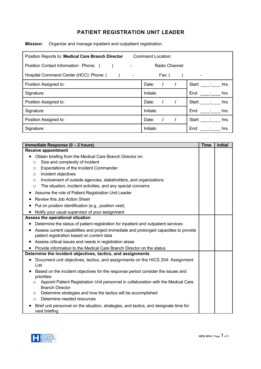 Patient Registration Unit Leader