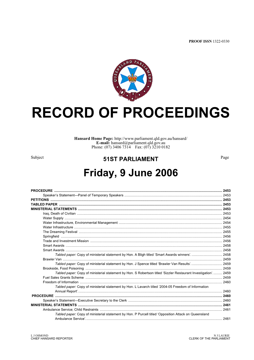 Record of Proceedings