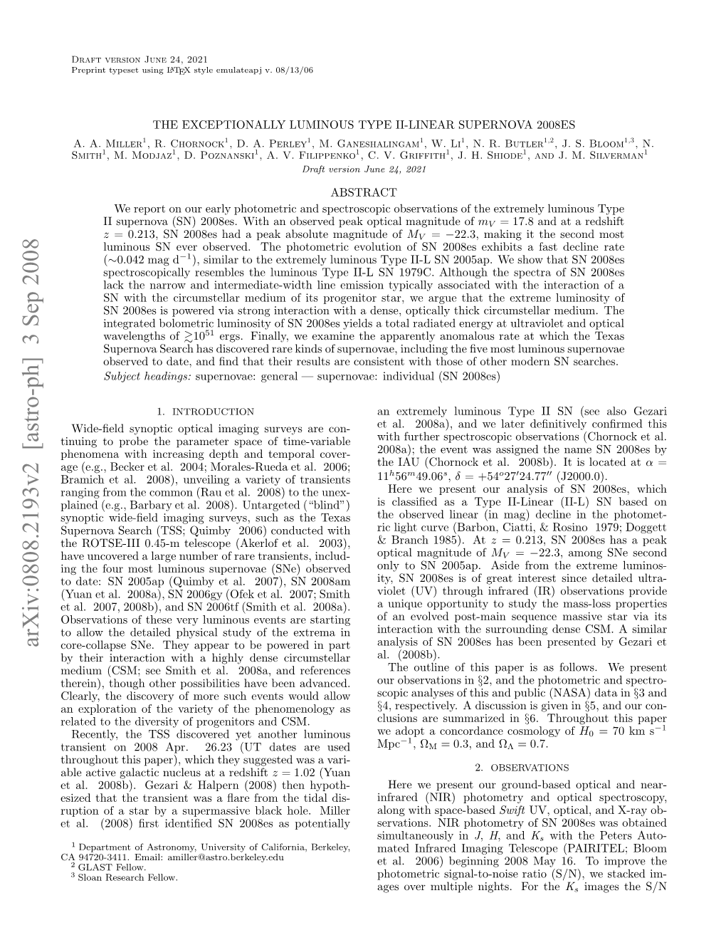 Arxiv:0808.2193V2 [Astro-Ph] 3 Sep 2008 A97031.Eal Amiller@Astro.Berkeley.Edu Email: 94720-3411