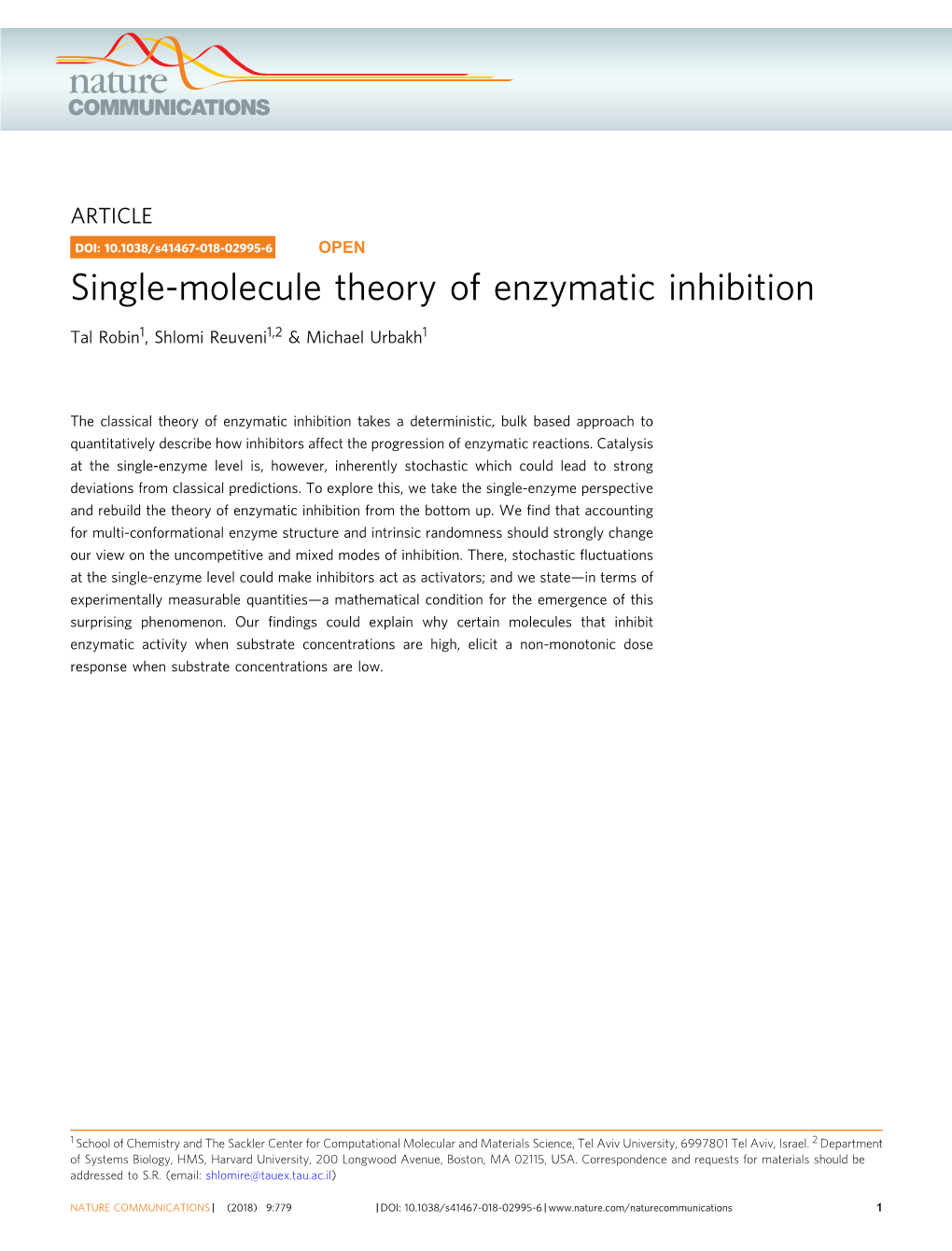 Single-Molecule Theory of Enzymatic Inhibition