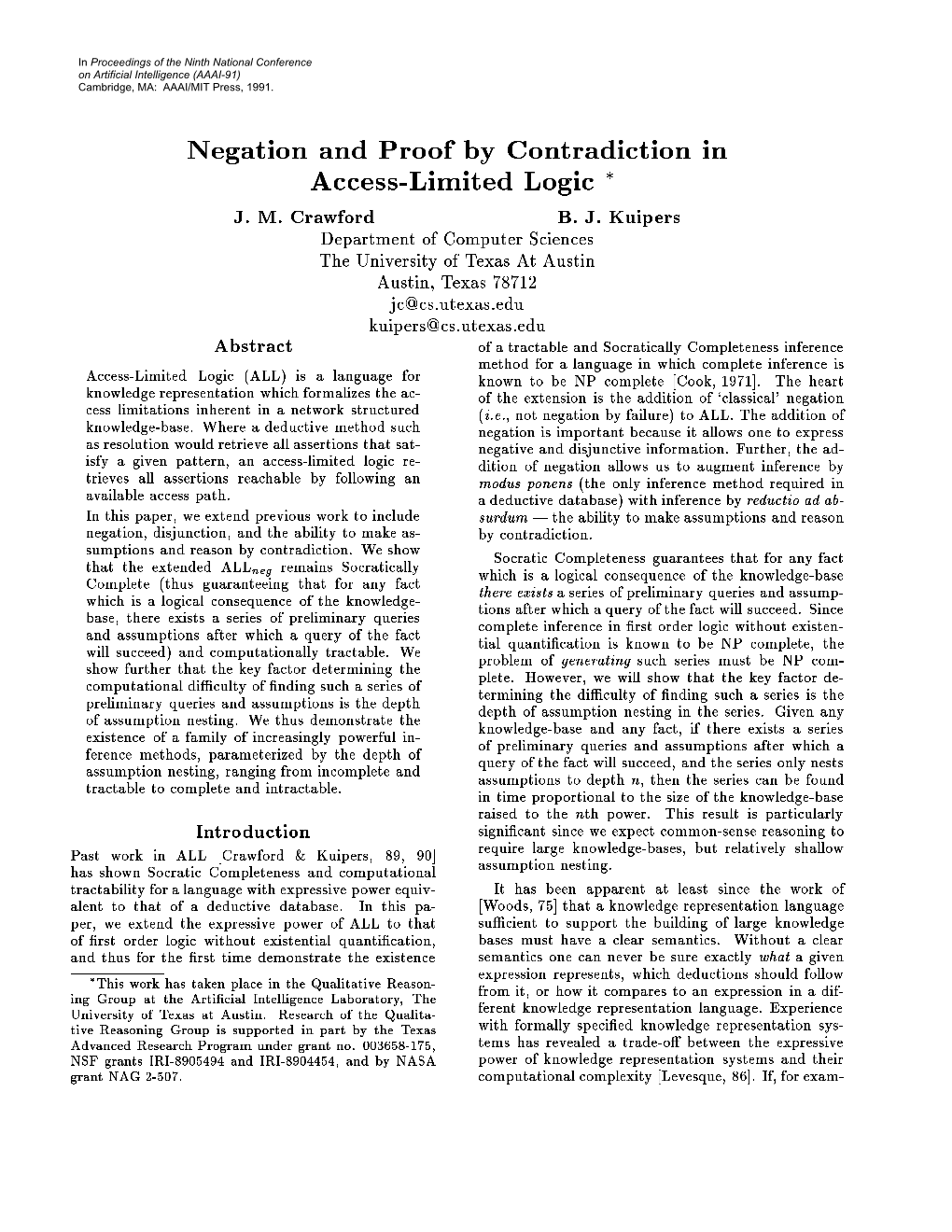 Negation and Proof by Contradiction in Access-Limited Logic