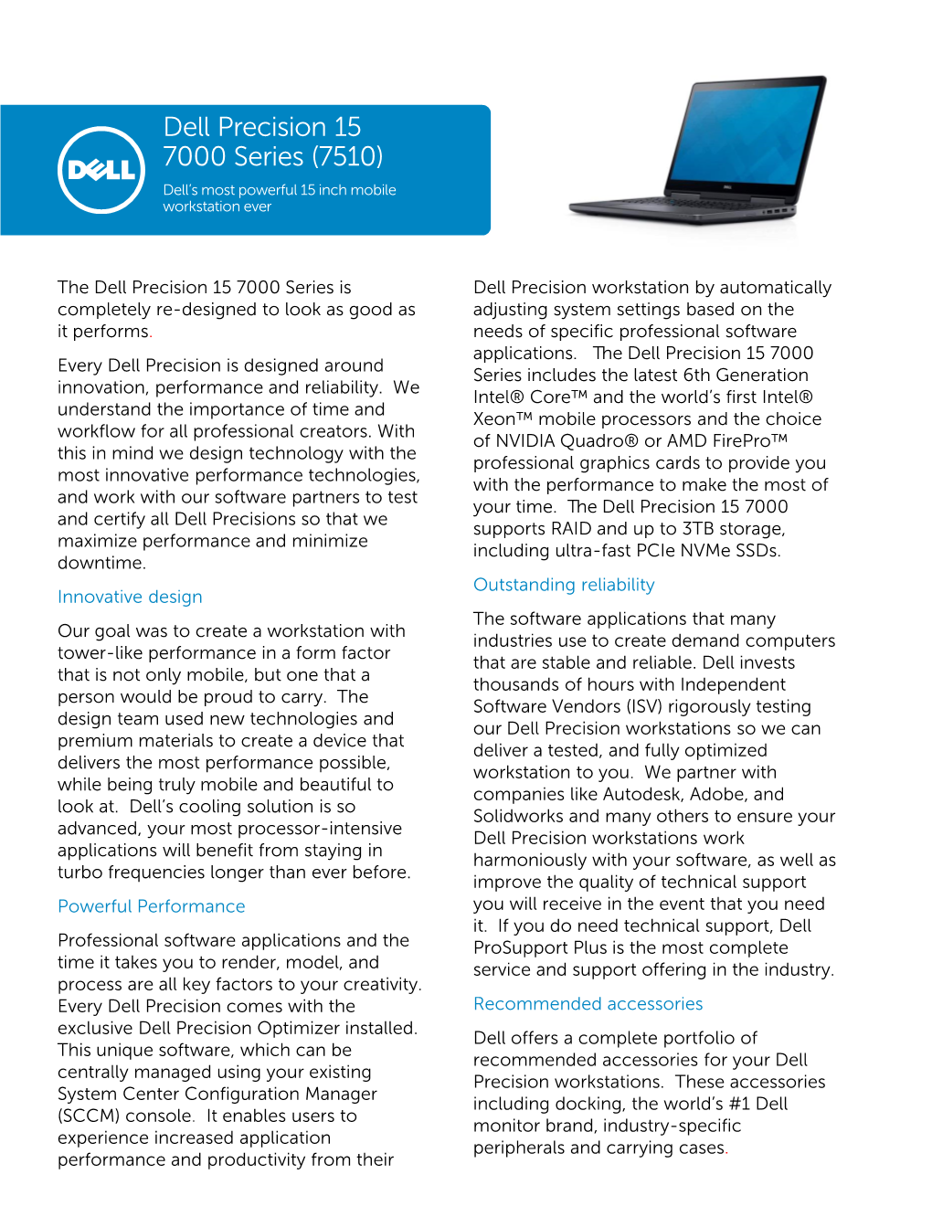 Dell Precision 15 7000 Series (7510) Dell’S Most Powerful 15 Inch Mobile Workstation Ever