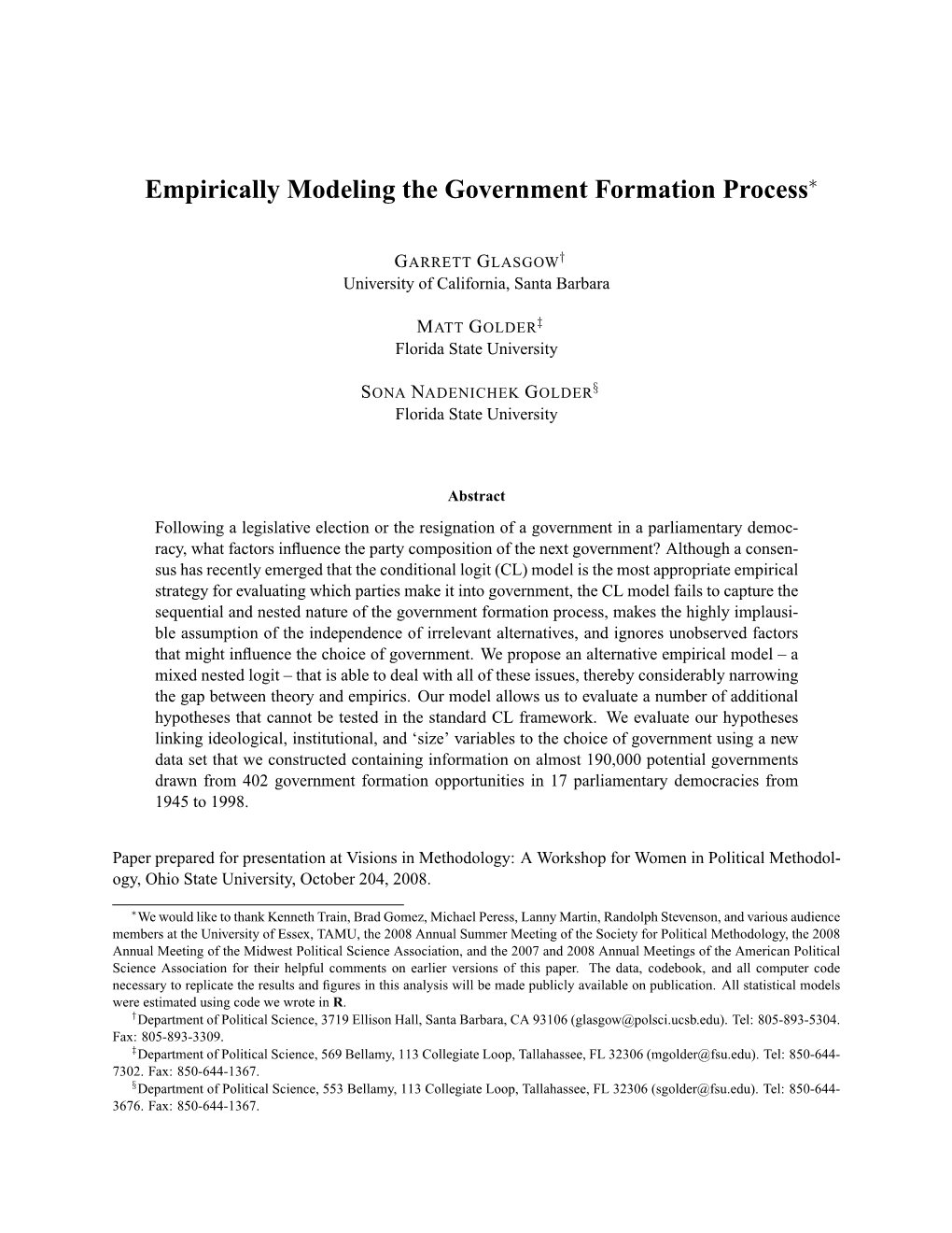 Empirically Modeling the Government Formation Process∗