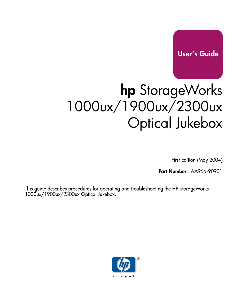 Hp Storageworks 1000Ux/1900Ux/2300Ux Optical Jukebox User's Guide