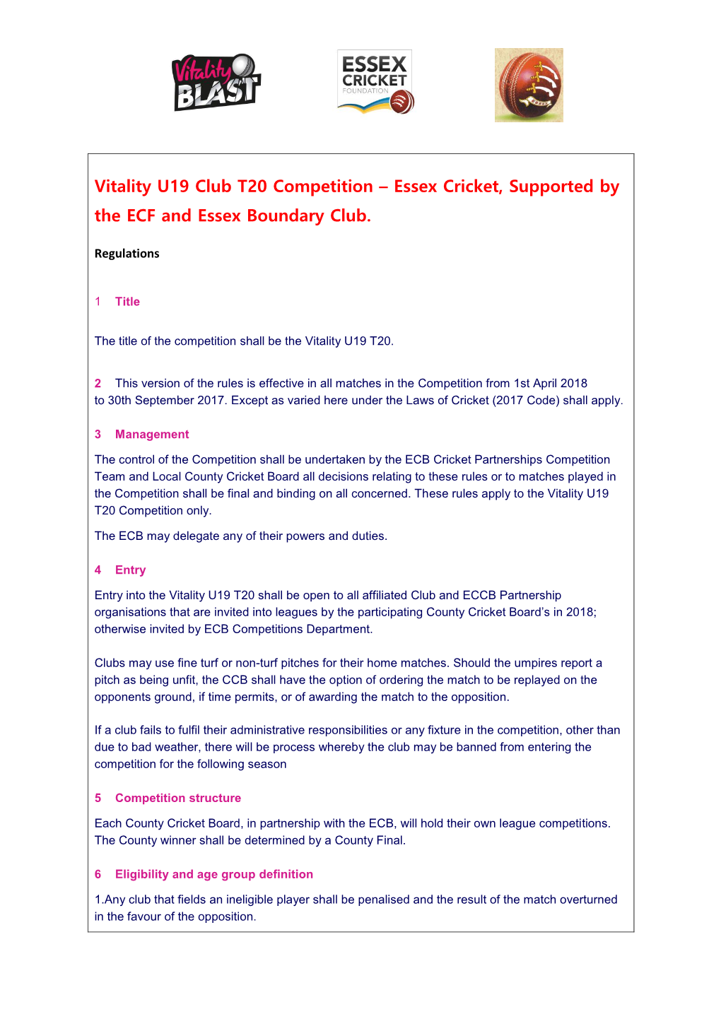 Vitality U19 Club T20 Competition – Essex Cricket, Supported by the ECF and Essex Boundary Club