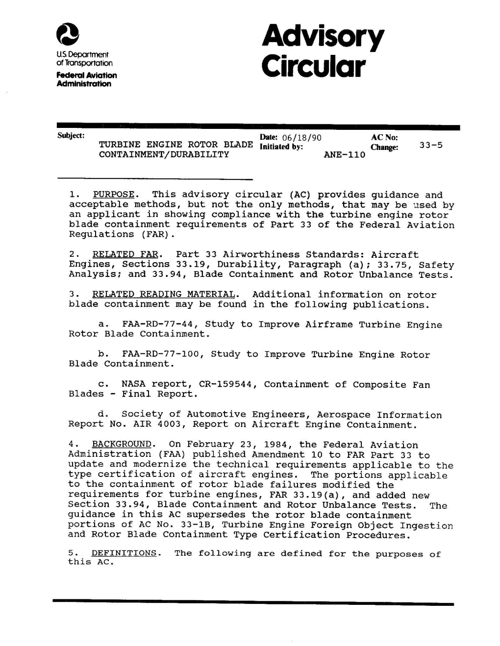 FAA Advisory Circular AC 33-5: Turbine Engine Rotor Blade