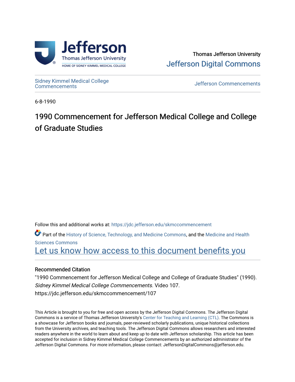 1990 Commencement for Jefferson Medical College and College of Graduate Studies