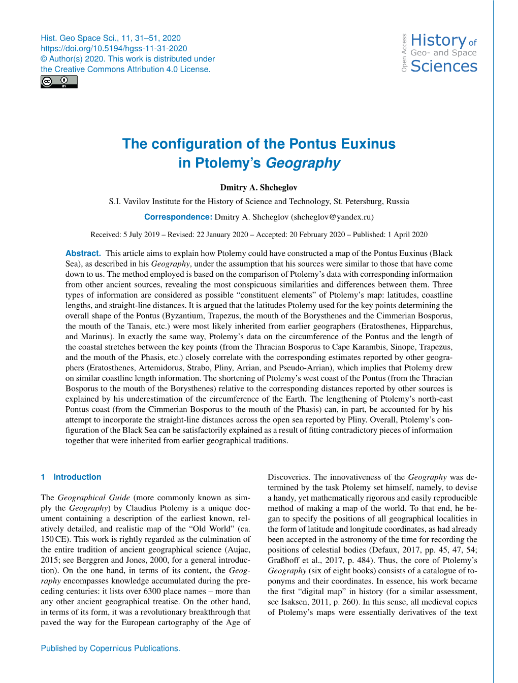 The Configuration of the Pontus Euxinus in Ptolemy's Geography