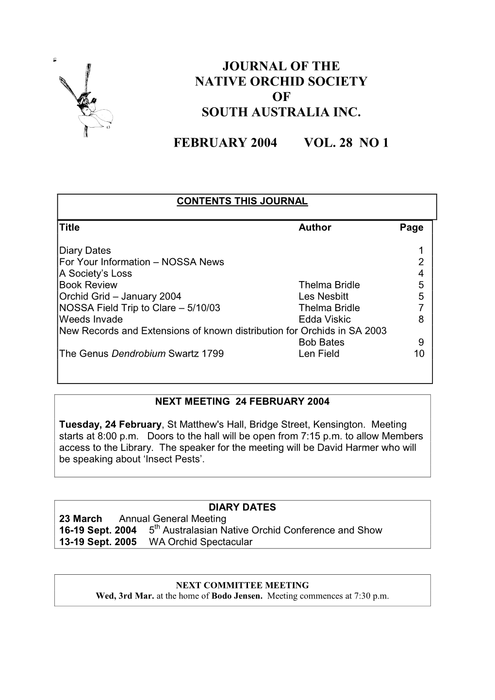 Journal of the Native Orchid Society of South Australia Inc