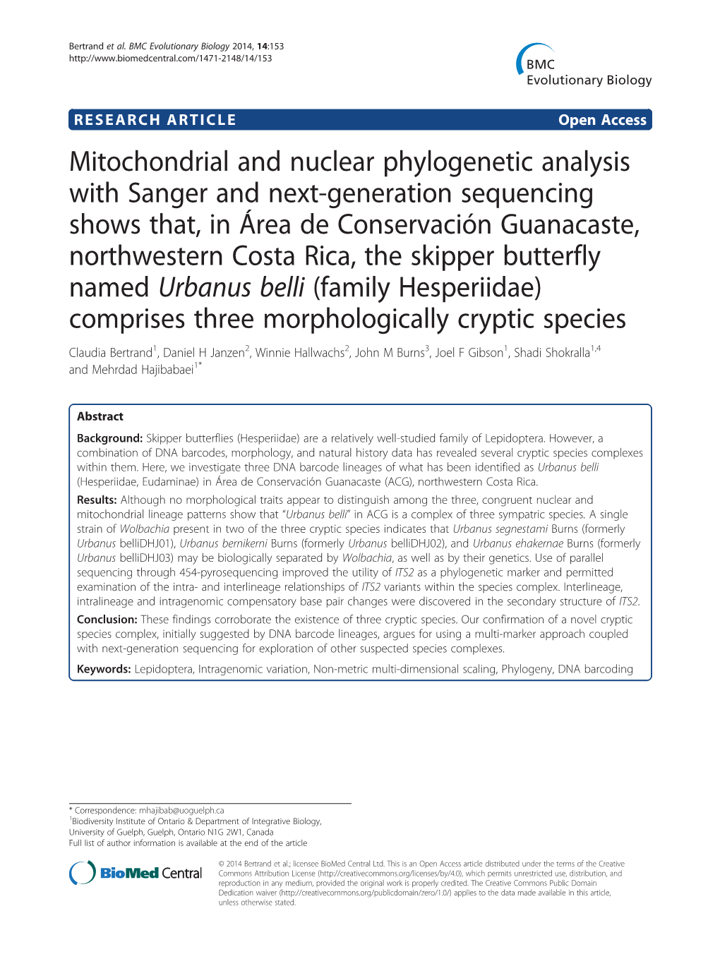 Mitochondrial and Nuclear Phylogenetic Analysis with Sanger