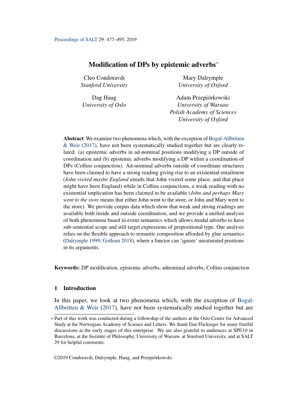 Modification of Dps by Epistemic Adverbs