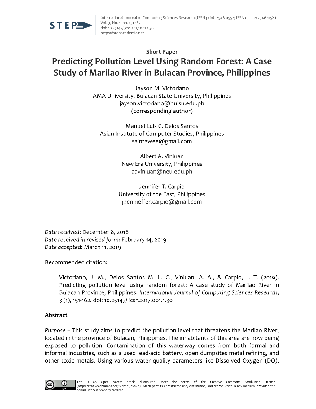 A Case Study of Marilao River in Bulacan Province, Philippines