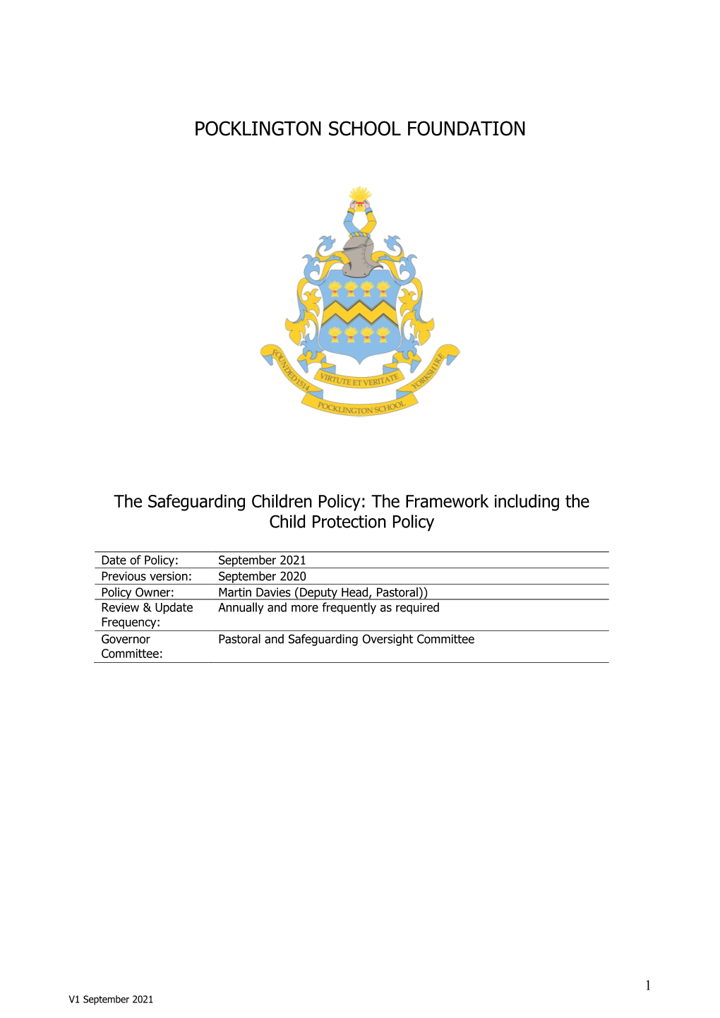 Pocklington School Foundation: Child Protection Procedures