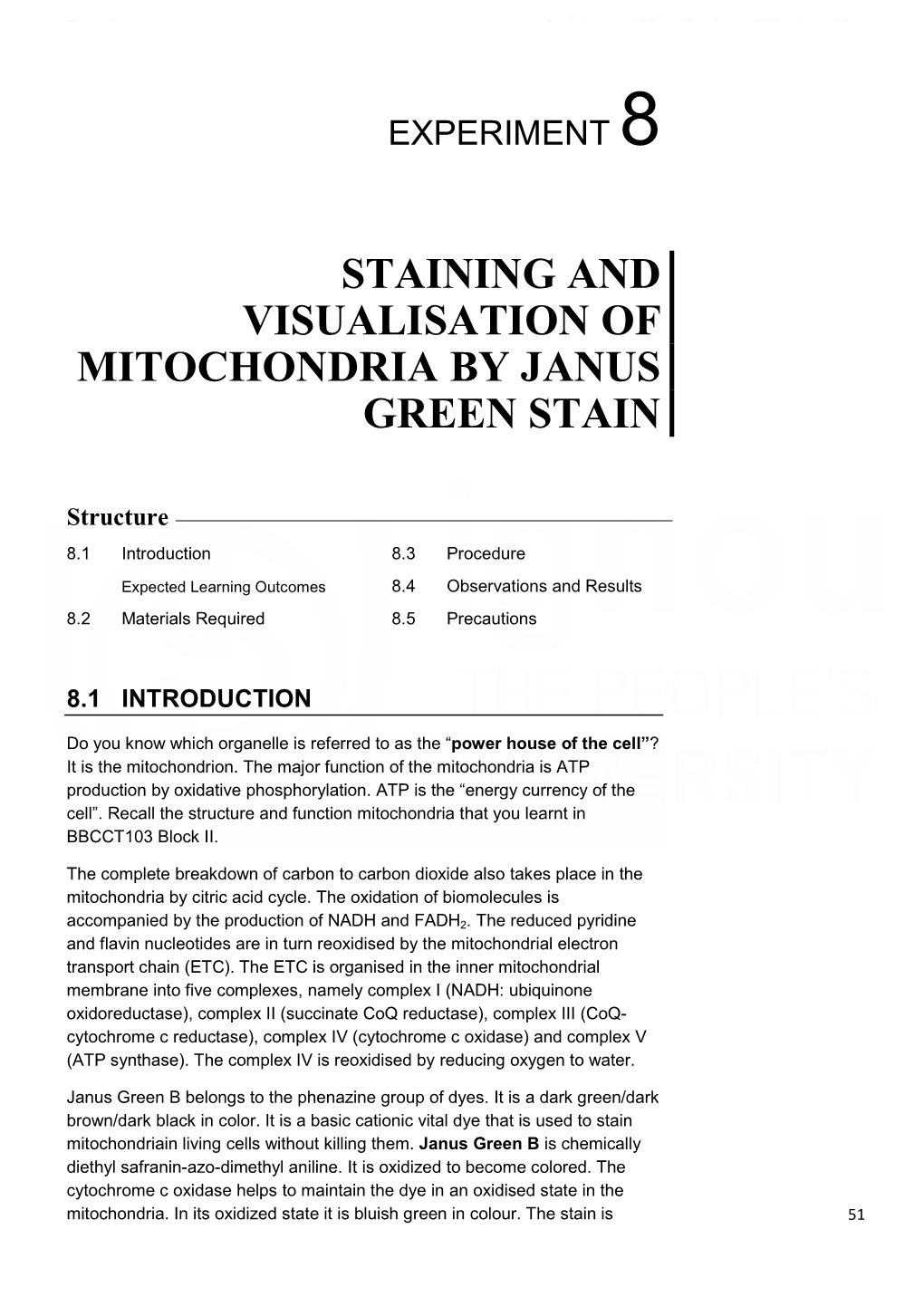 Staining and Visualisation of Mitochondria by Janus Green Stain