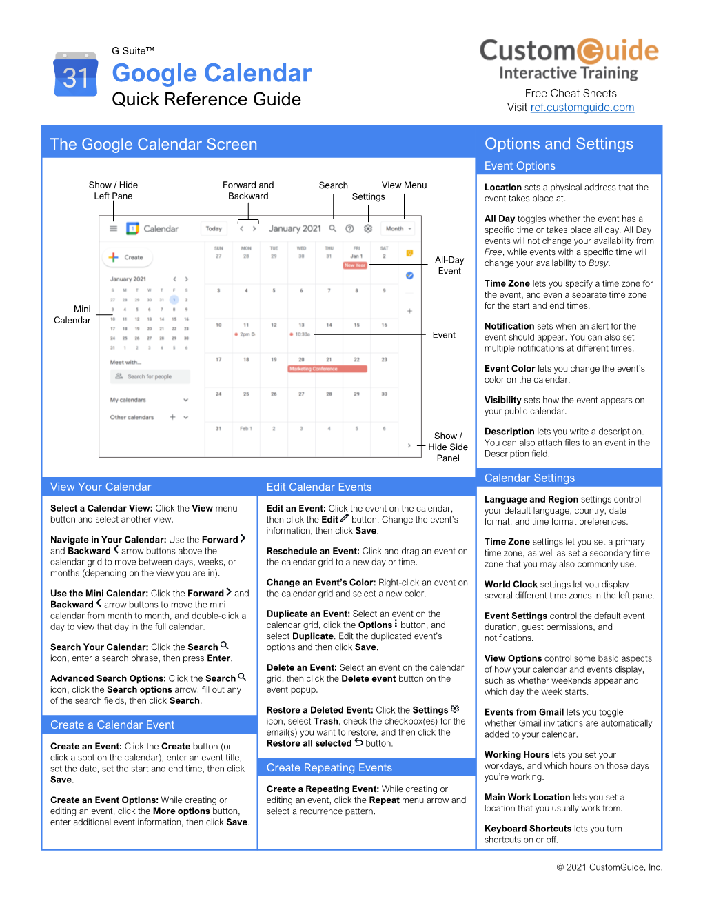 Google Calendar Quick Reference