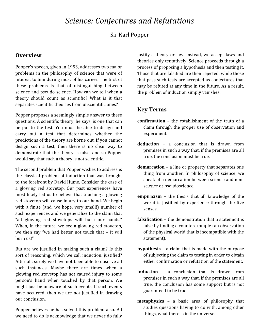 Science: Conjectures and Refutations