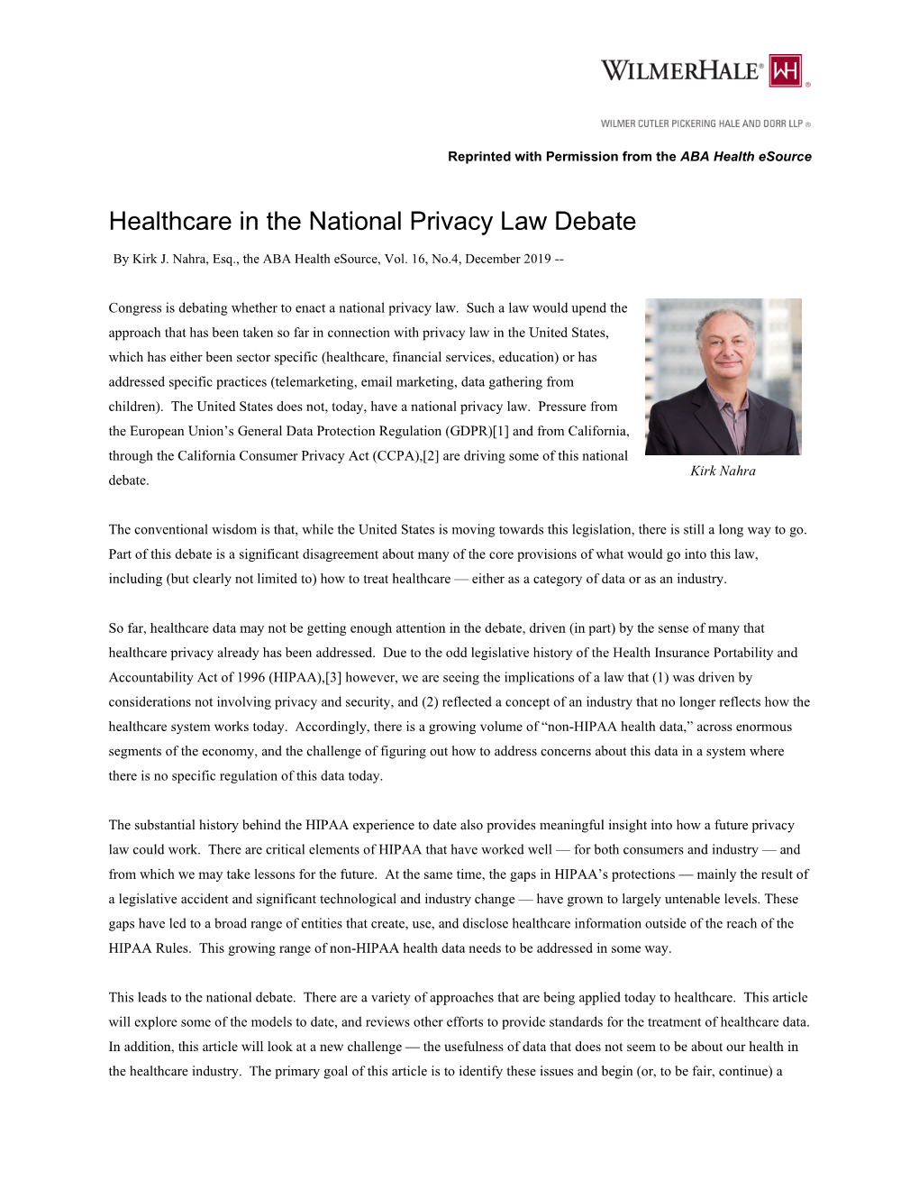 Healthcare in the National Privacy Law Debate