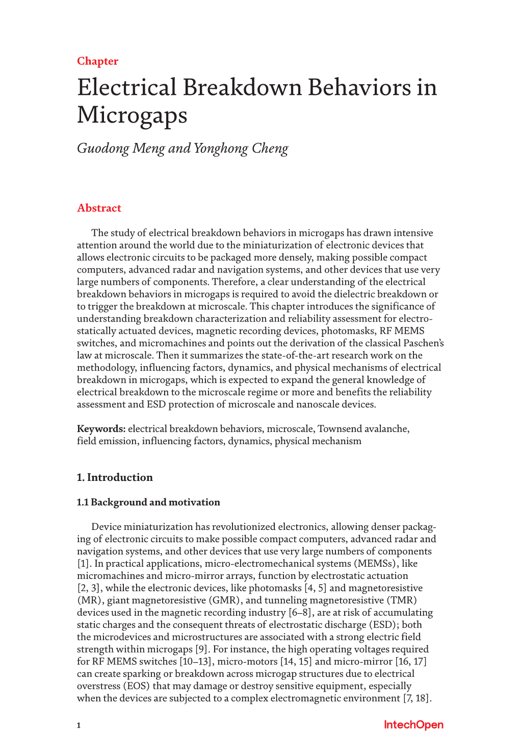 Electrical Breakdown Behaviors in Microgaps Guodong Meng and Yonghong Cheng