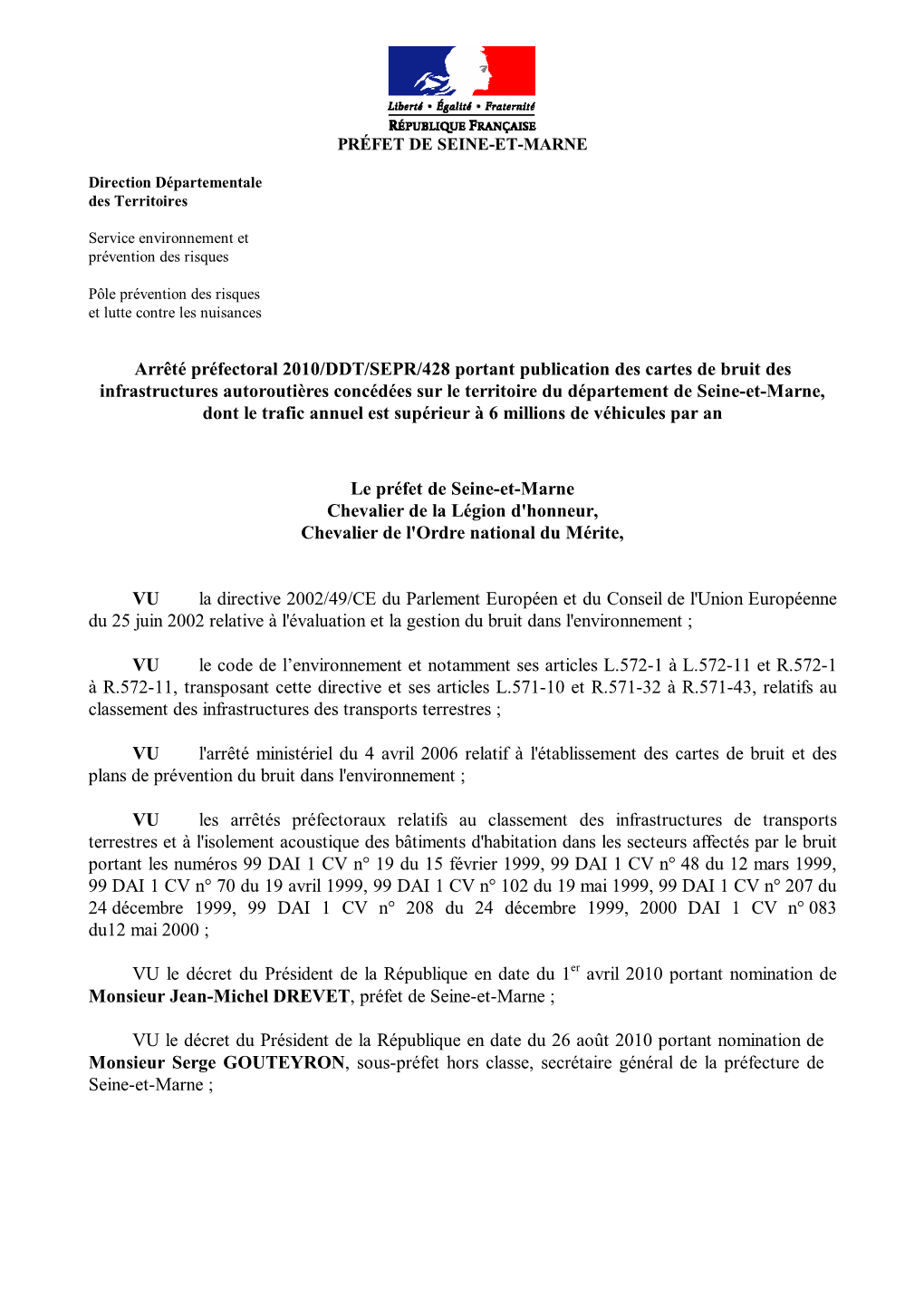 Arrêté Préfectoral De Novembre 2010 Routes Concédées