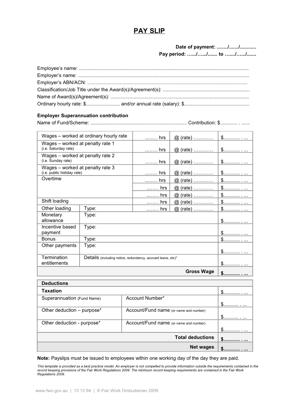 Pay Slip Print Template