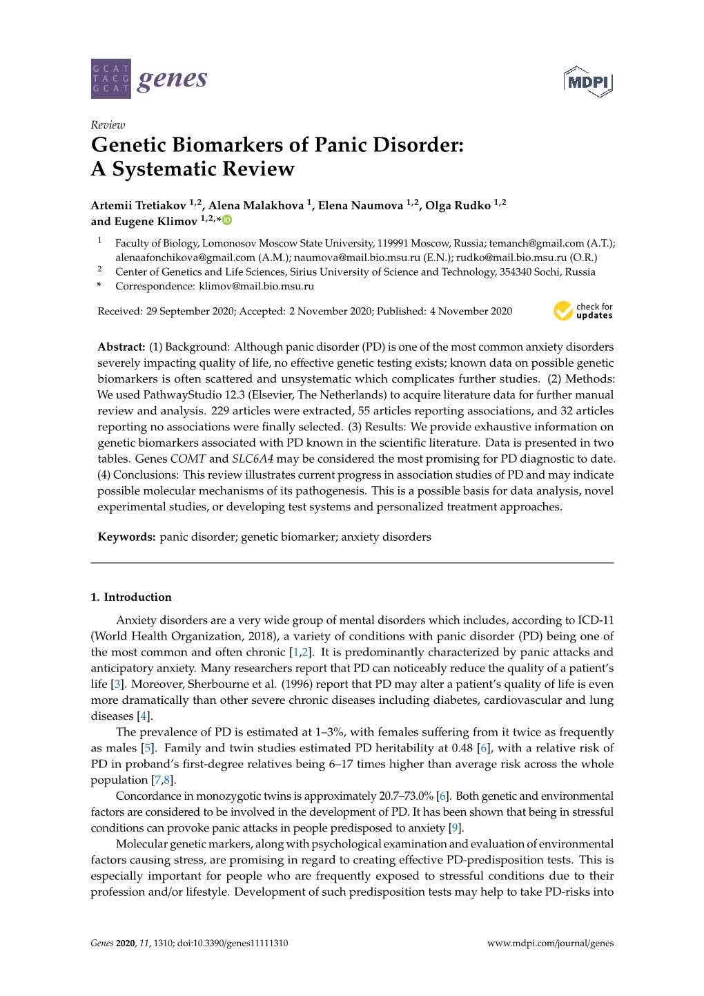 Genetic Biomarkers of Panic Disorder: a Systematic Review