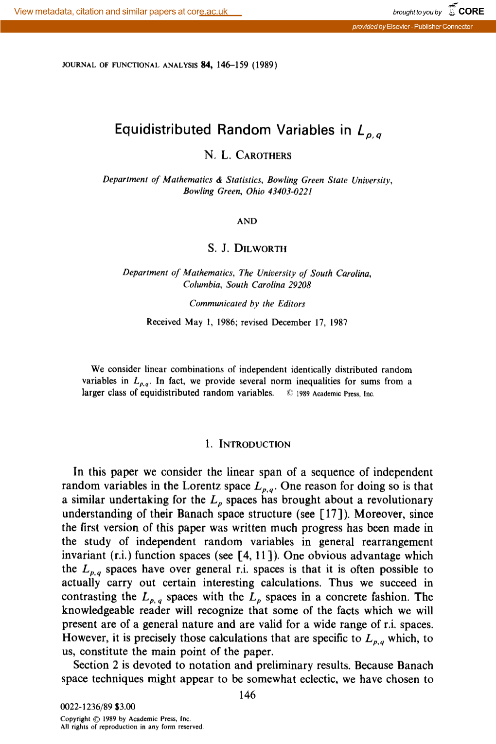 Equidistributed Random Variables in L P,4