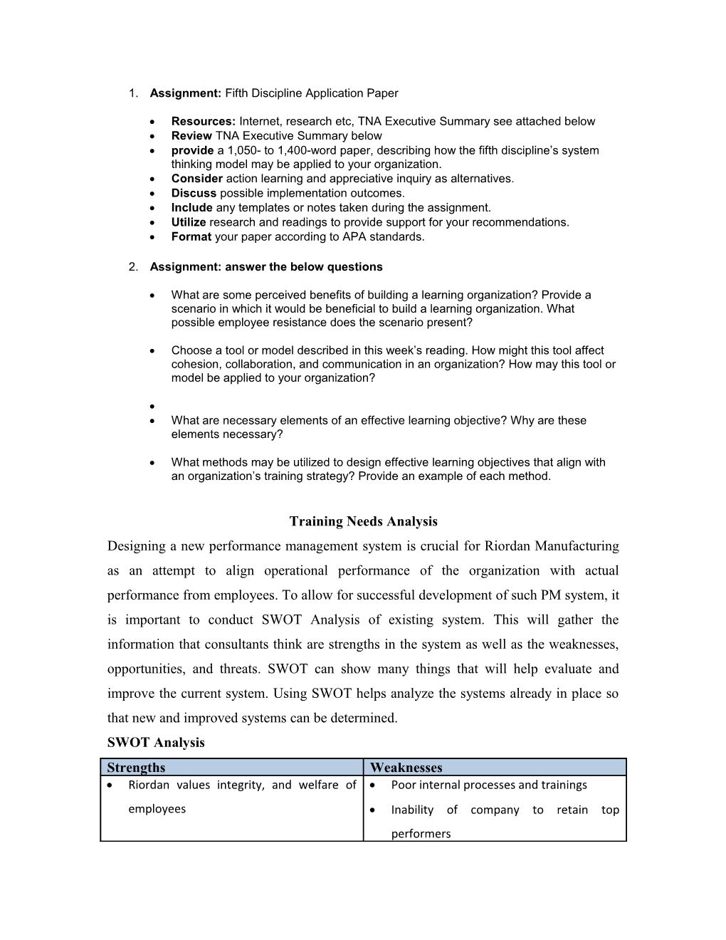 1. Assignment: Fifth Discipline Application Paper